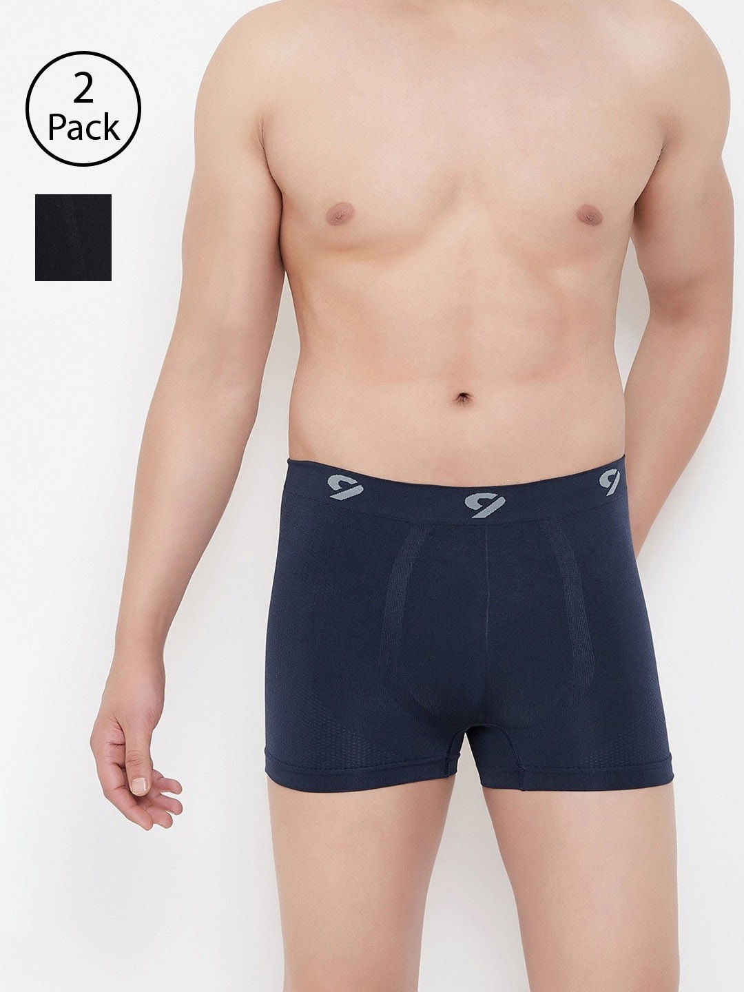 

C9 AIRWEAR Men Pack of 2 Solid Seamless Trunks P601NAVY_P602BLK, Black