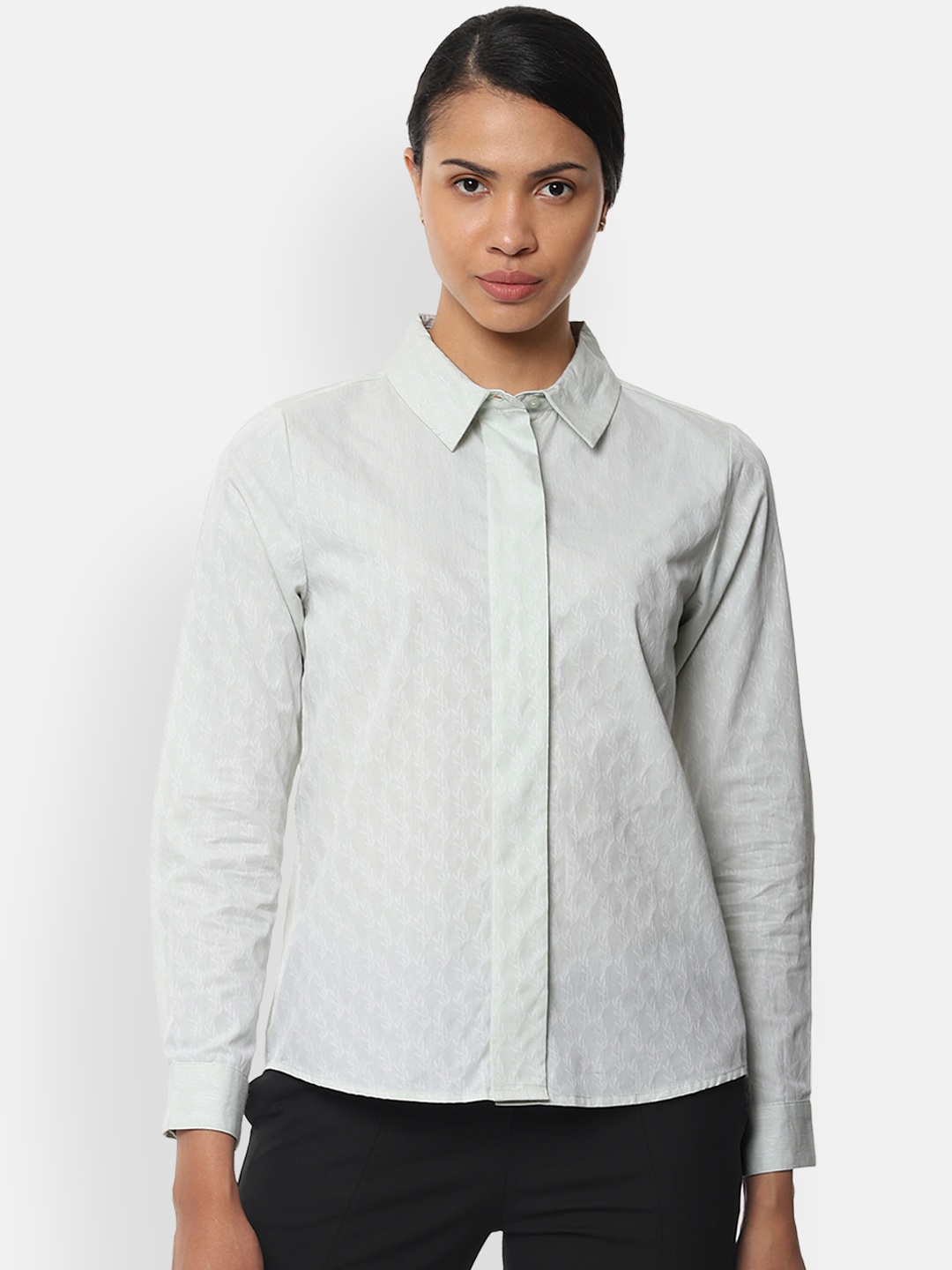 

Van Heusen Woman Green Regular Fit Self Design Formal Shirt