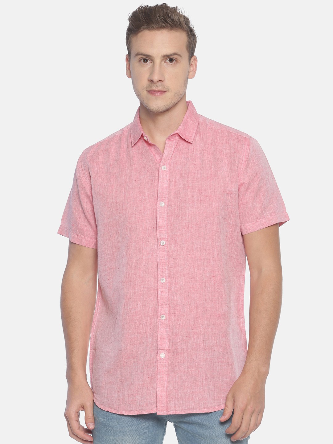 

Balista Men Red Standard Slim Fit Solid Cotton Linen Casual Shirt