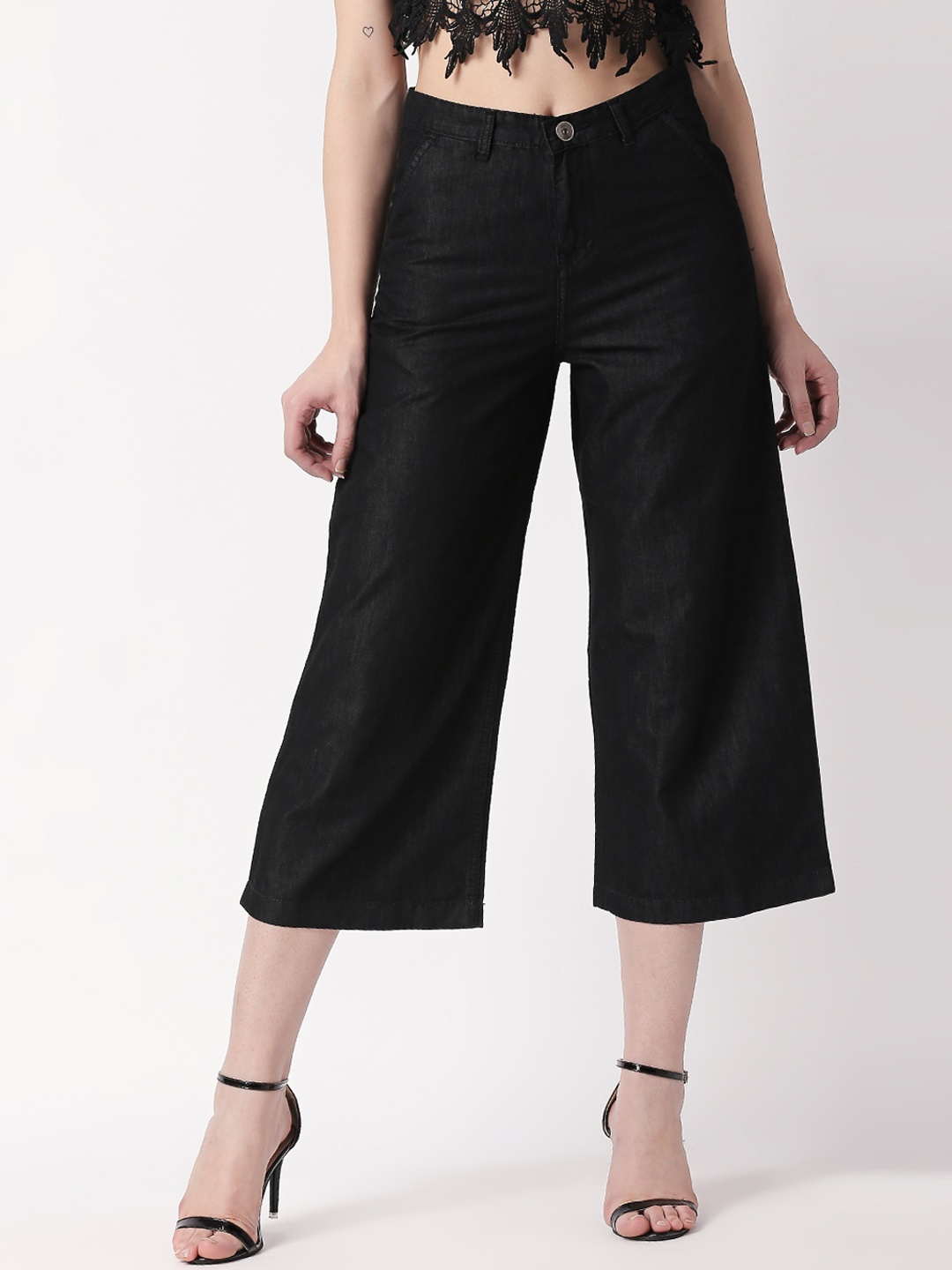 High Star Women Black Flared High-Rise Clean Look Jeans