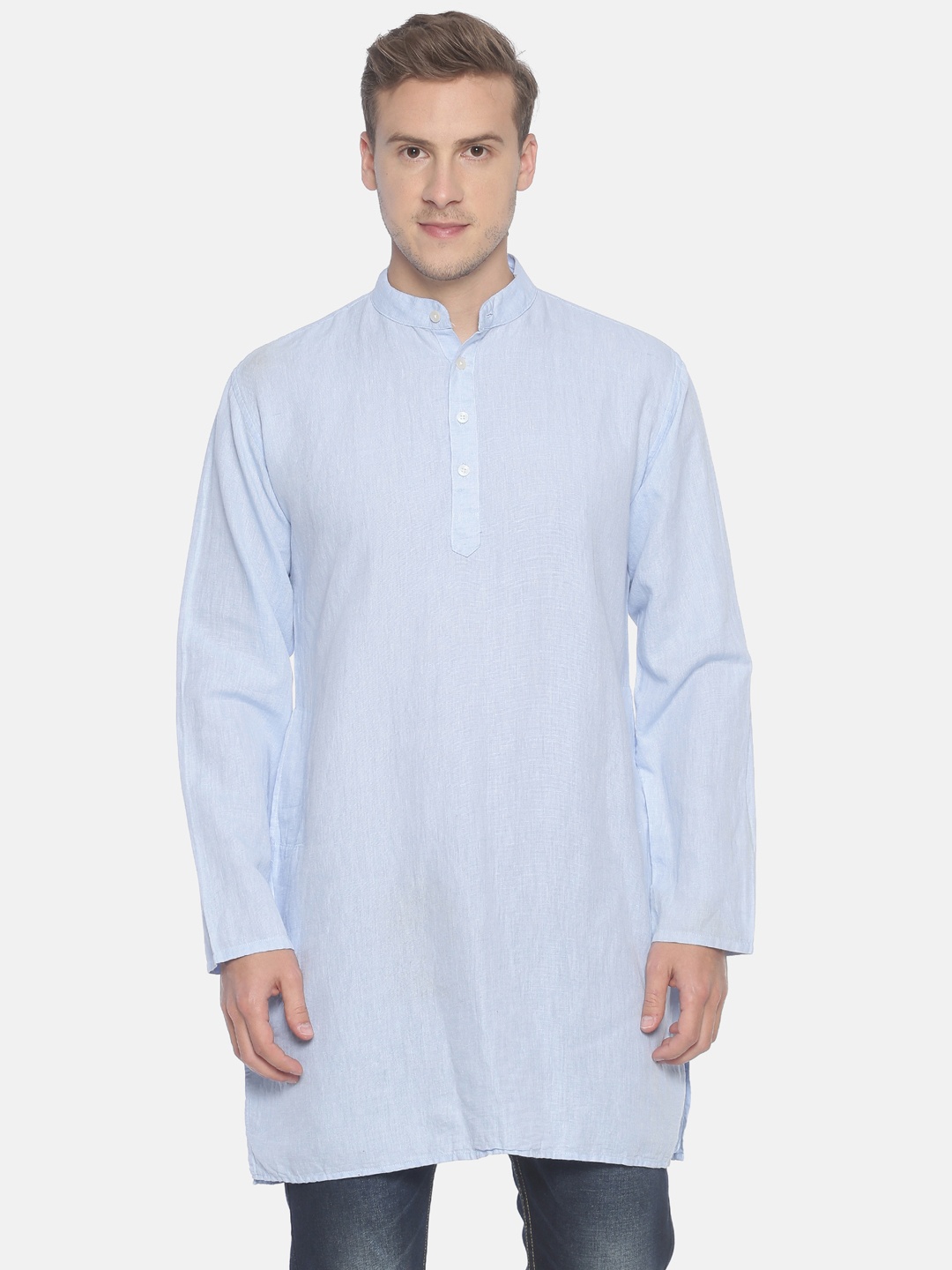 

Sethukrishna Men Blue Solid Straight Kurta