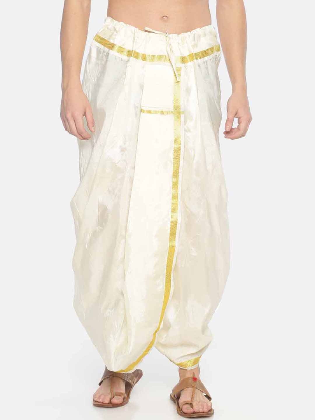 

Sethukrishna Men Cream-Coloured Solid Readymade Pocket Dhoti