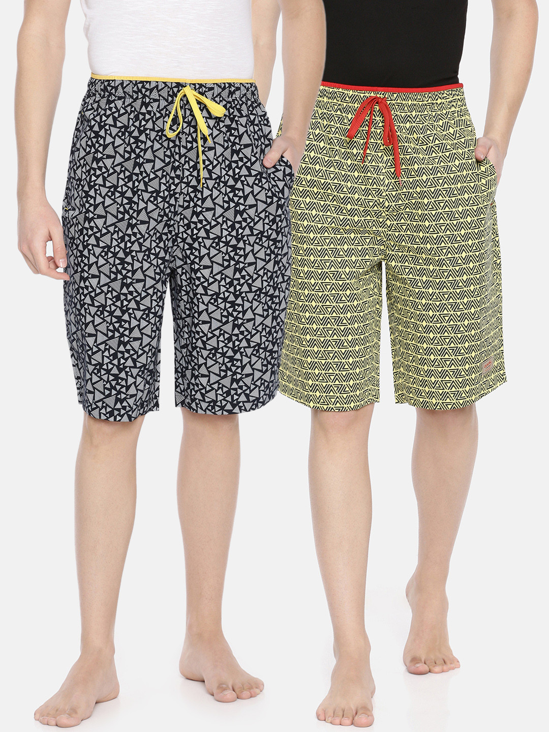 

one8 by Virat Kohli Men Pack of 2 Yellow & Black Printed Lounge Shorts