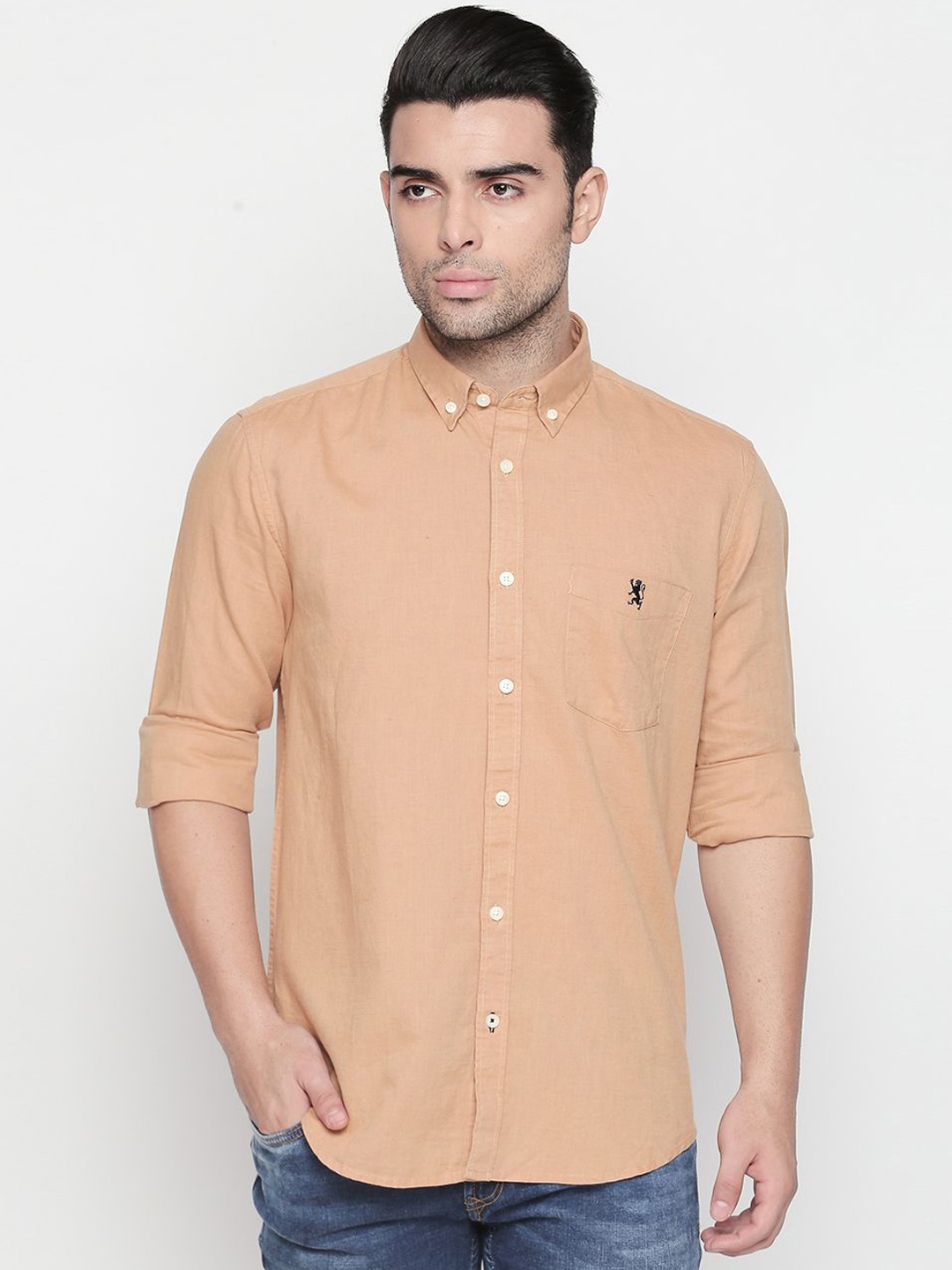 

GIORDANO Men Beige Smart Regular Fit Solid Casual Linen Shirt