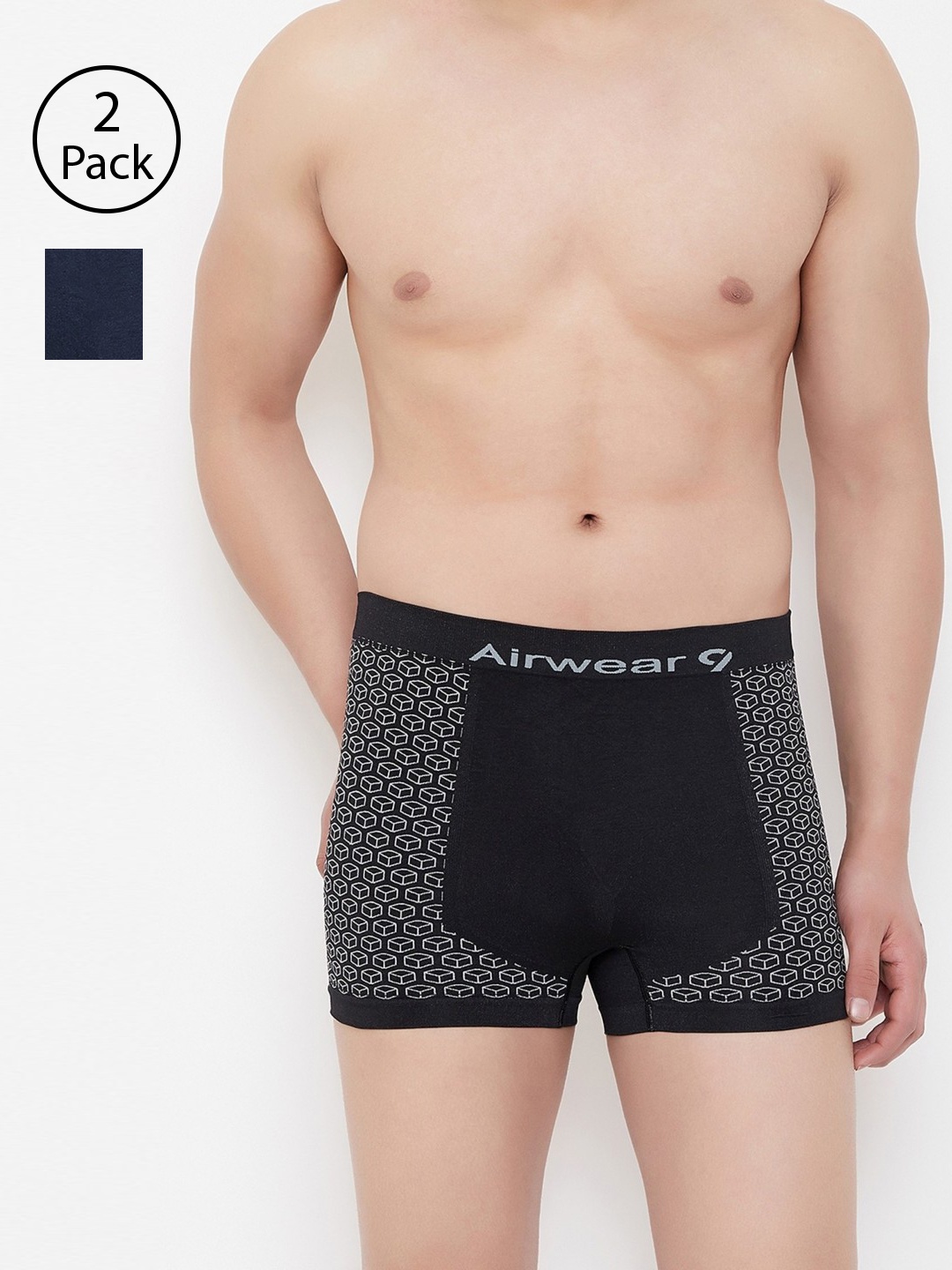 

C9 AIRWEAR Men Pack of 2 Printed Trunks P603_BLK_NAVY, Navy blue