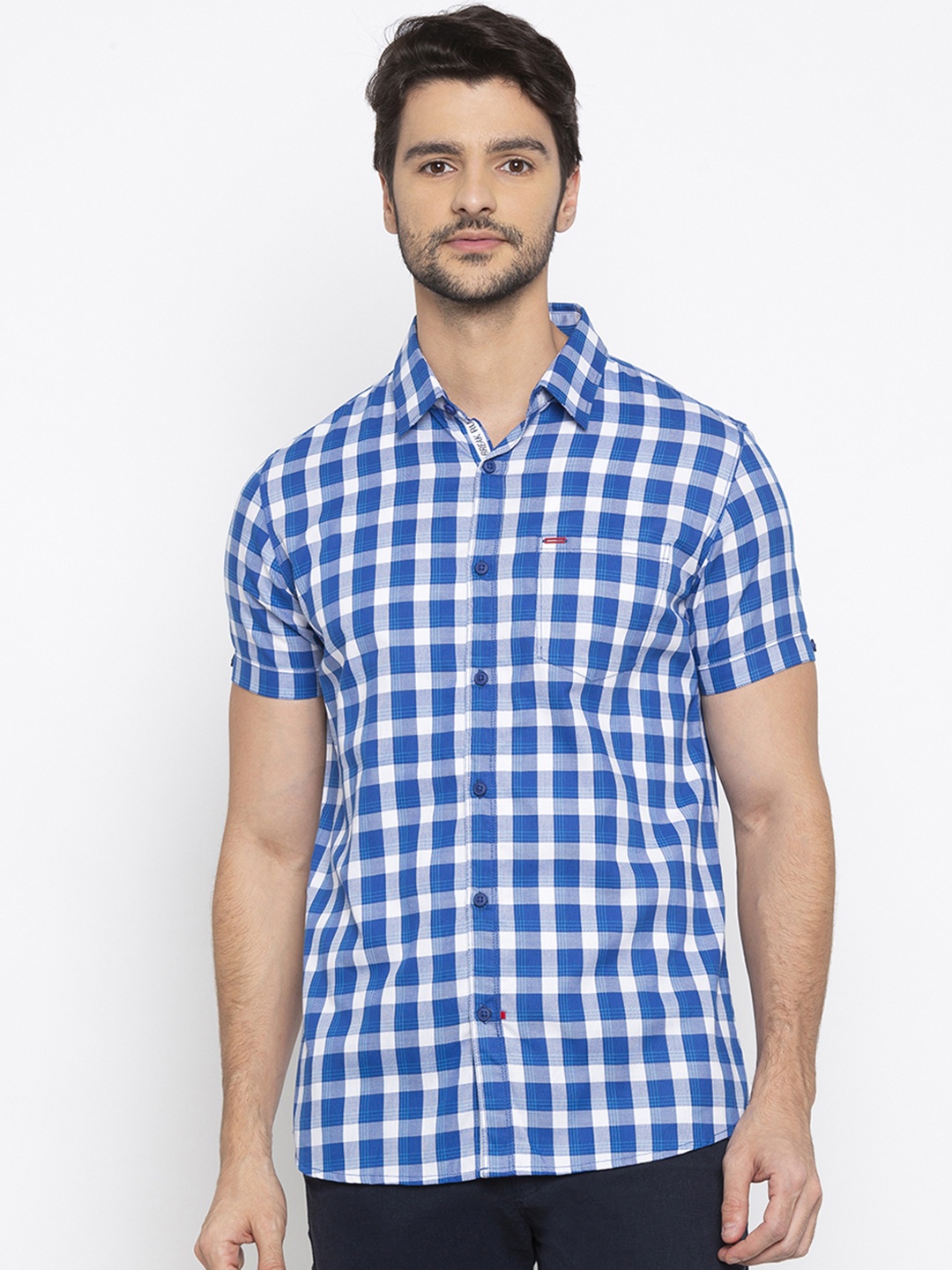 

SPYKAR Men Blue & White Slim Fit Checked Casual Shirt