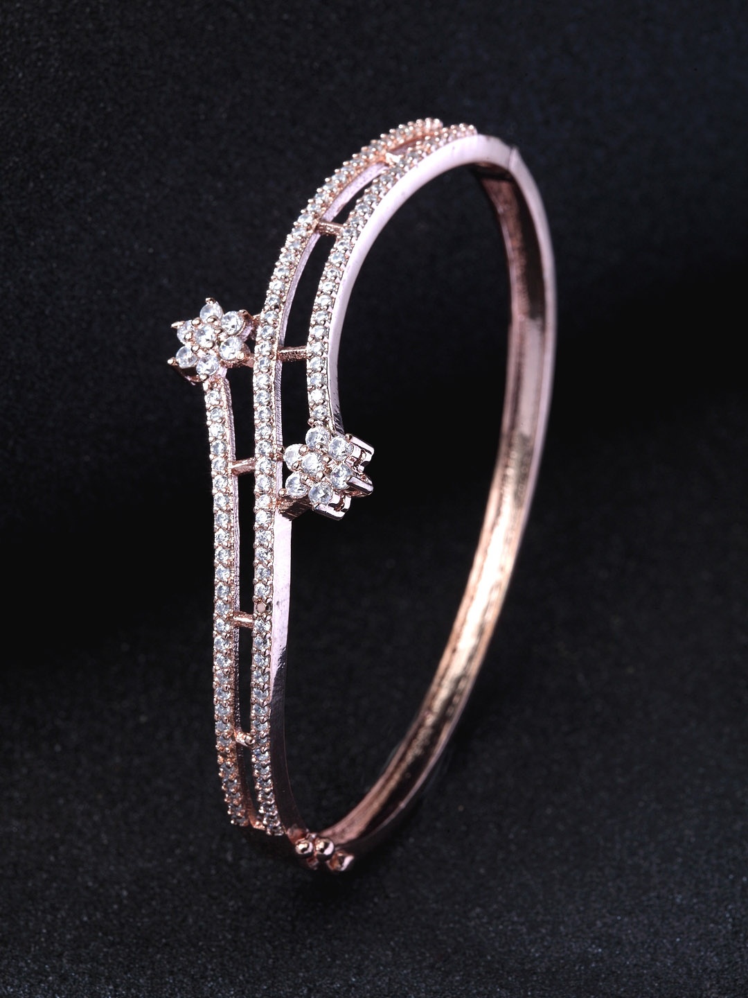 

Bhana Fashion Rose Gold-Plated American Diamond Handcrafted Bangle-Style Bracelet