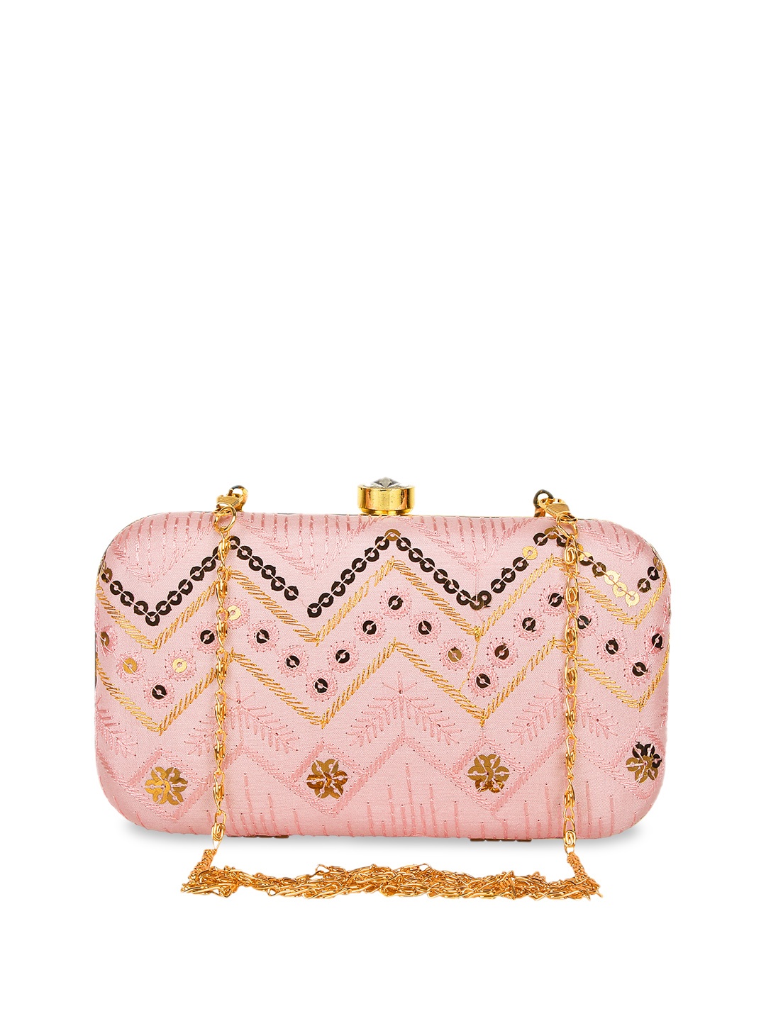 

Anekaant Pink & Gold-Toned Embroidered Clutch