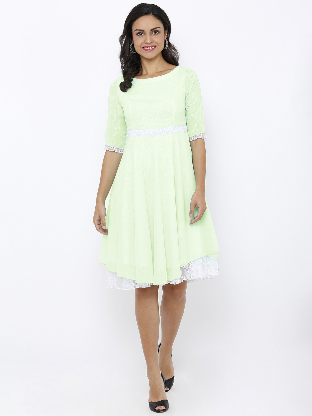 

Soie Women Green Self Design Fit and Flare Dress