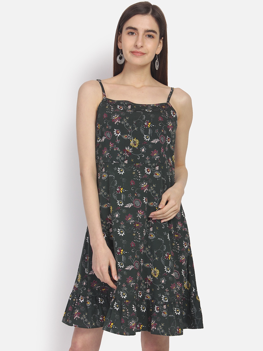 

Yaadleen Women Olive Green Printed A-Line Dress