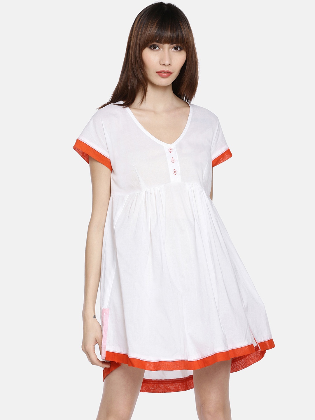 

GRASS by Gitika Goyal Women White Solid Fit and Flare Dress
