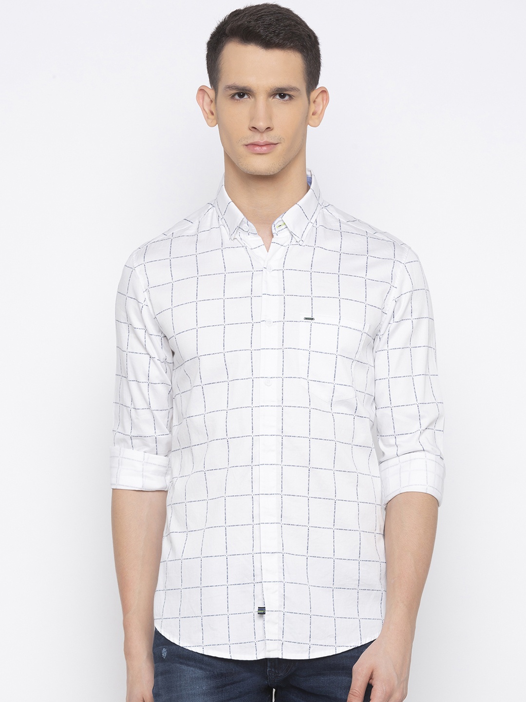 

SPYKAR Men White & Blue Slim Fit Checked Casual Shirt