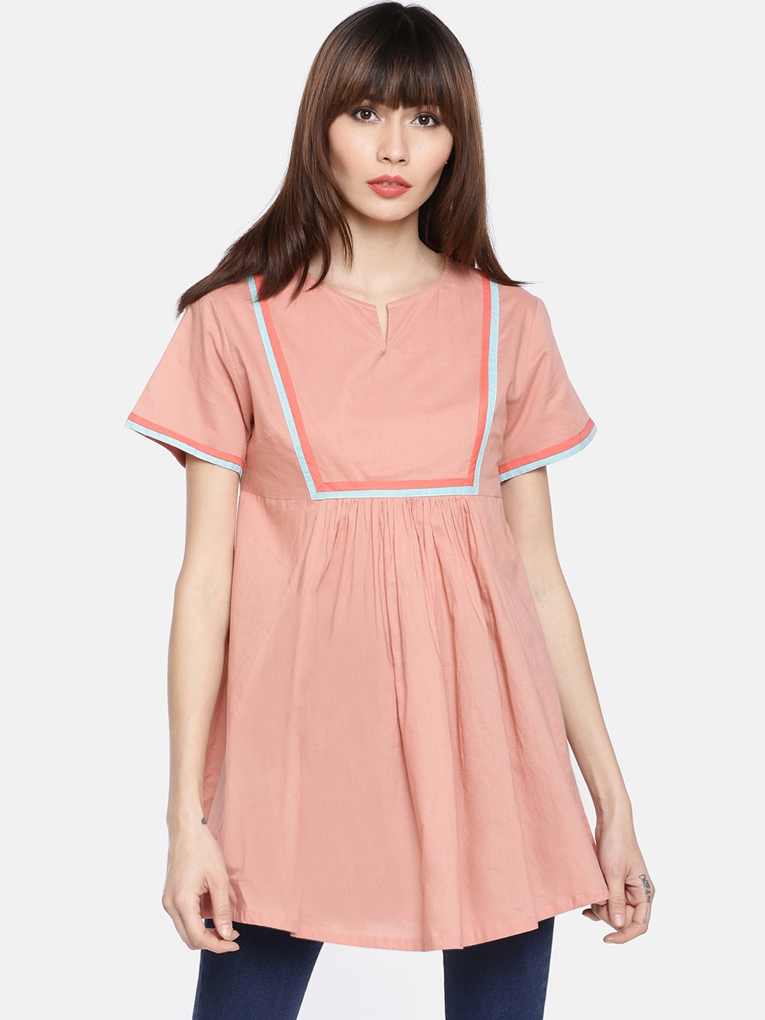 

GRASS by Gitika Goyal Women Nude-Coloured Solid Tunic
