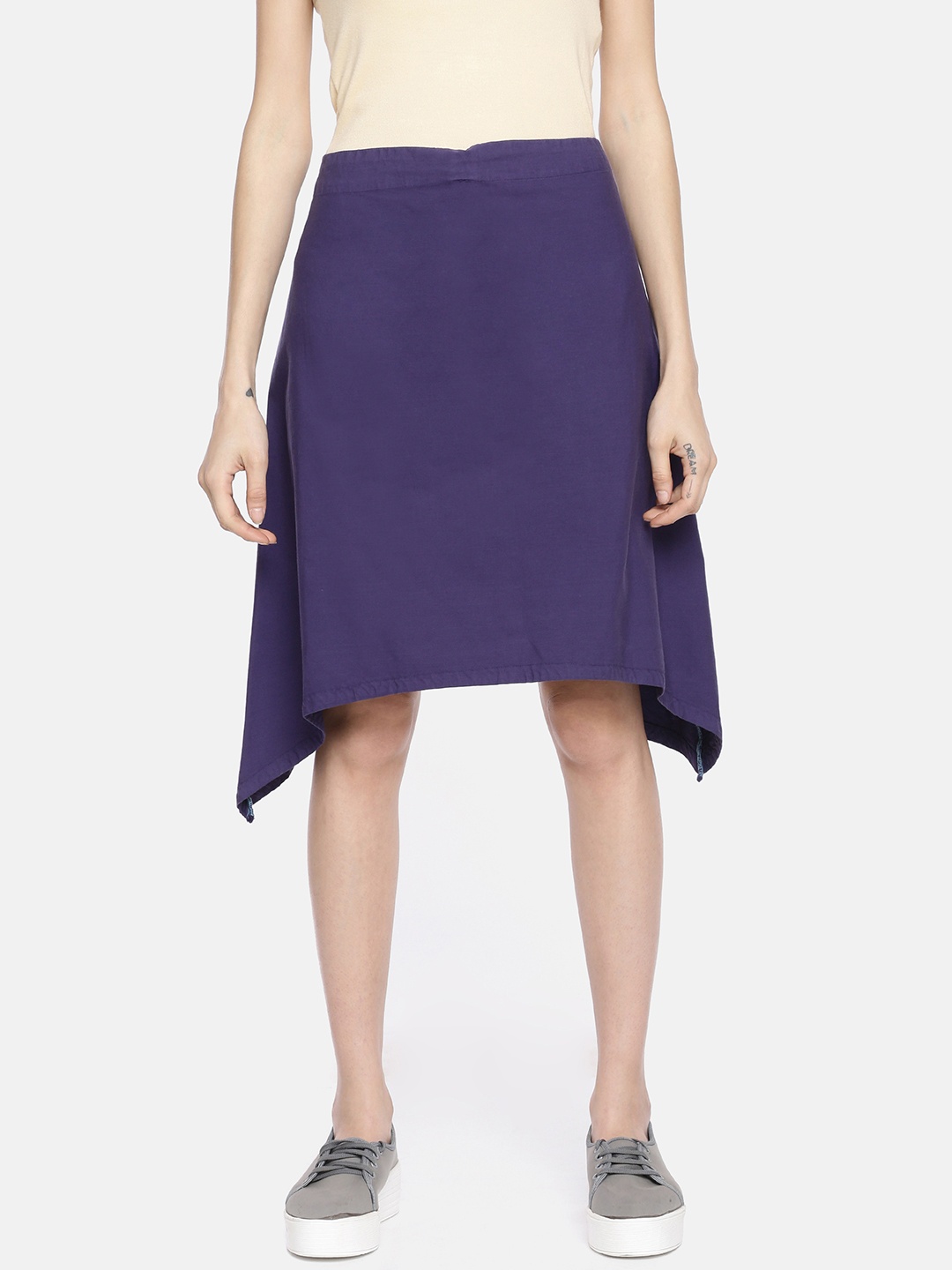 

GRASS by Gitika Goyal Women Purple Solid A-Line Knee-Length Skirt
