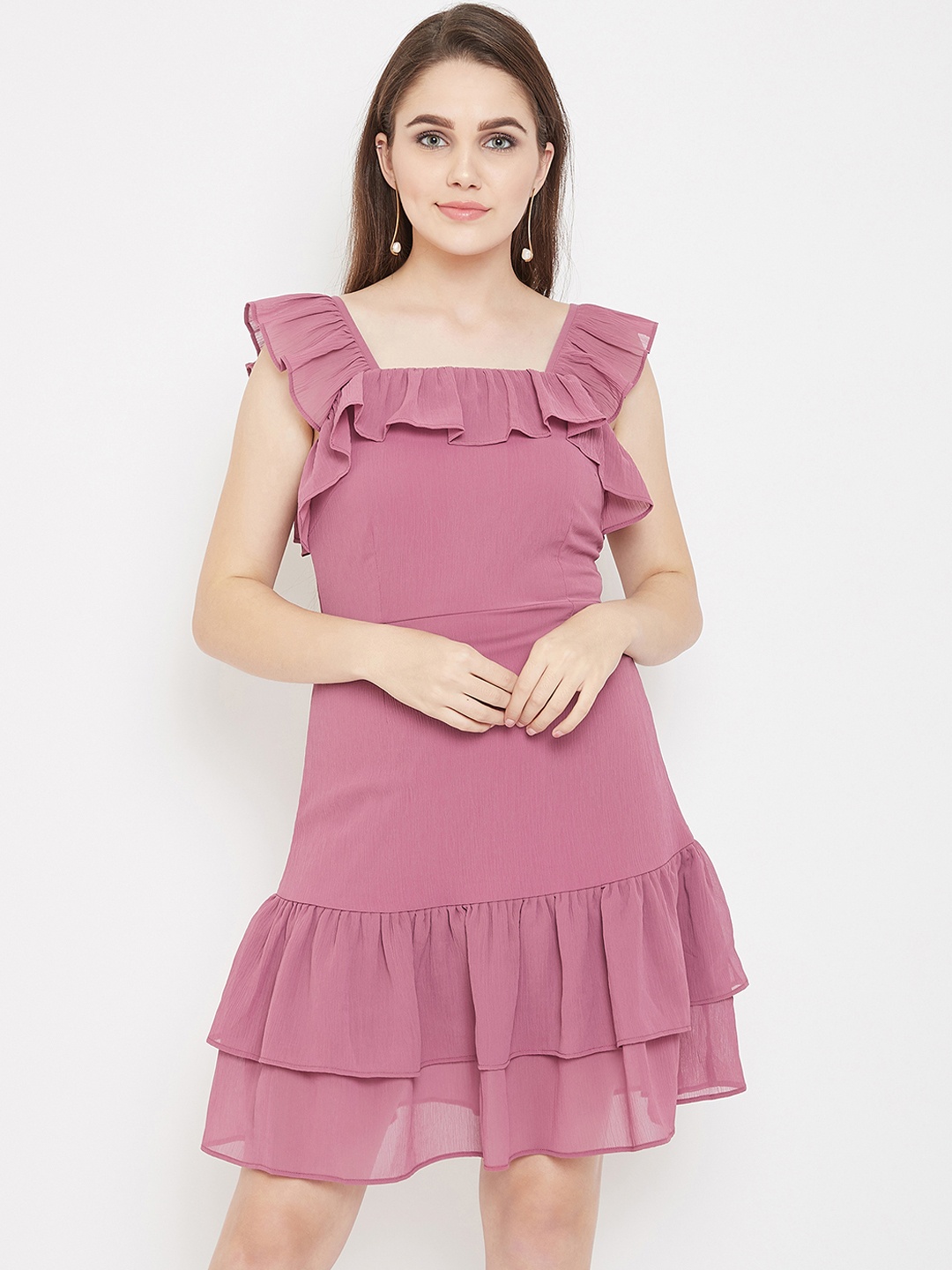 

Imfashini Women Mauve Solid Fit and Flare Dress