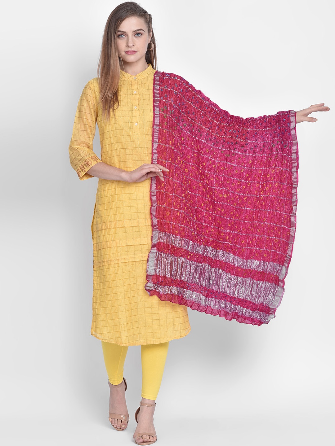 

Dupatta Bazaar Women Pink Bandhini Gharchola Dupatta