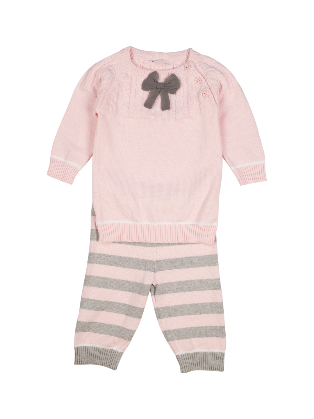 

MeeMee Girls Pink & Grey Self Design T-shirt with Leggings
