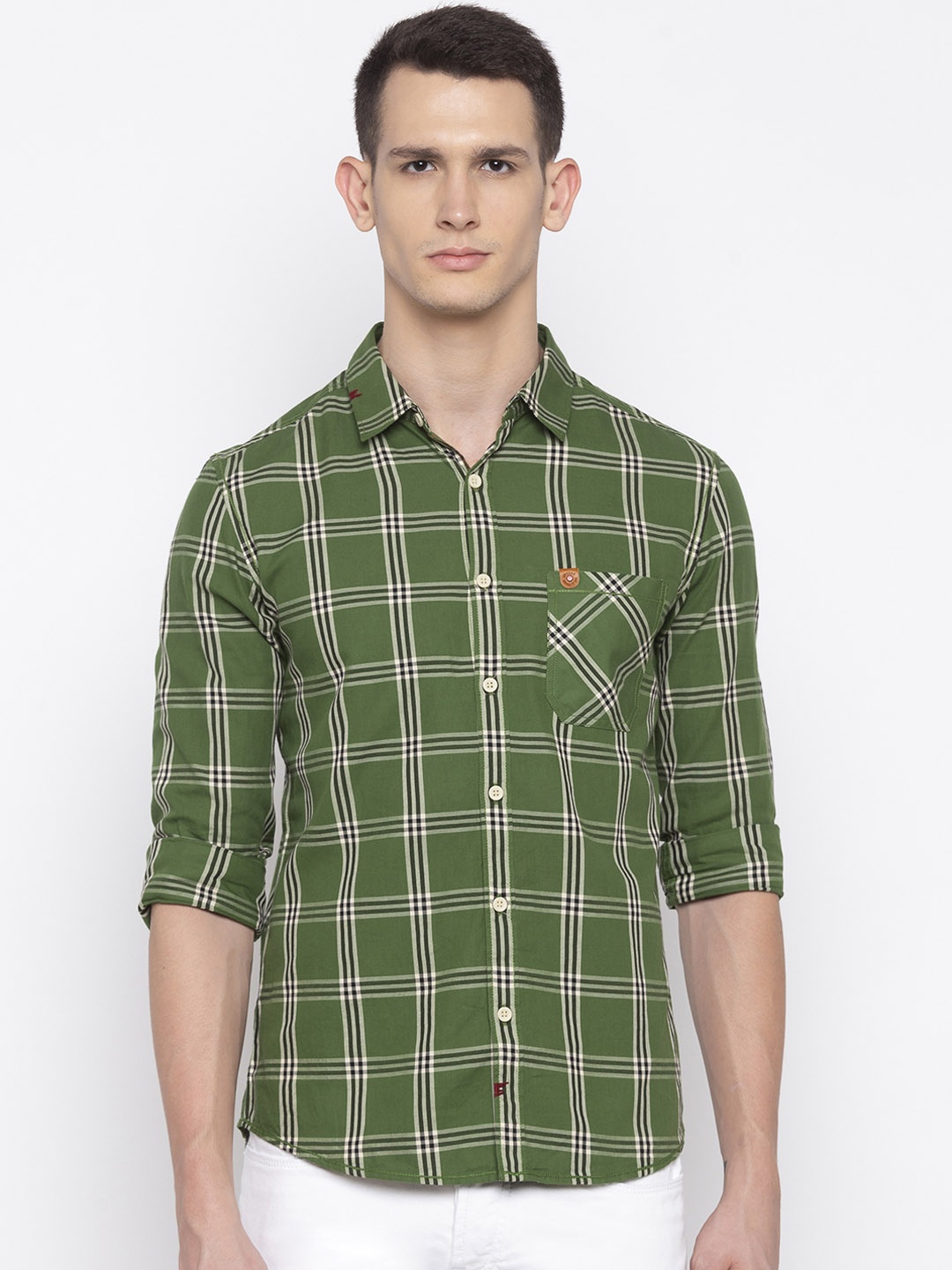 

SPYKAR Men Green & Black Slim Fit Checked Casual Shirt