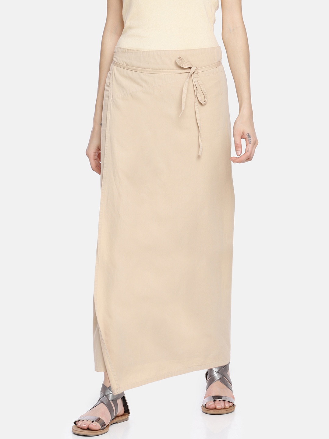 

GRASS by Gitika Goyal Women Beige Solid Wrap Maxi Skirt