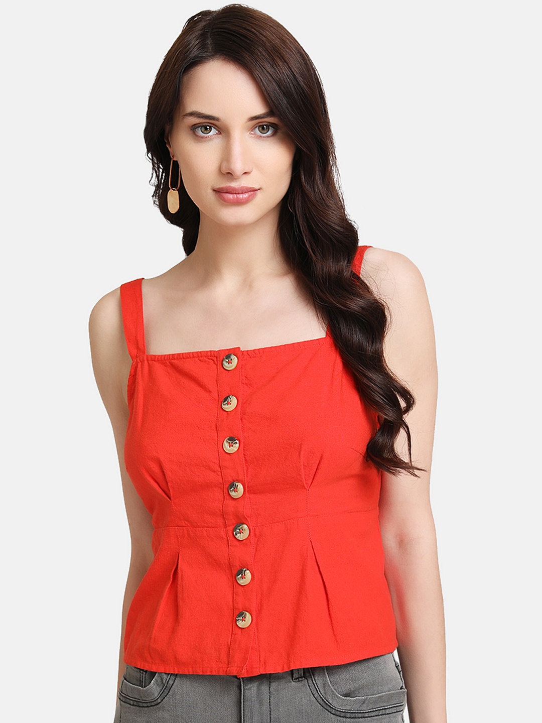 

Kazo Women Red Solid Peplum Top