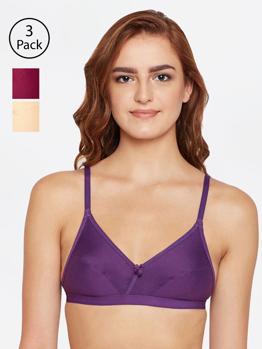 

Bodycare Pack Of 3 Assorted Solid Non-Wired Non Padded Everyday Bra