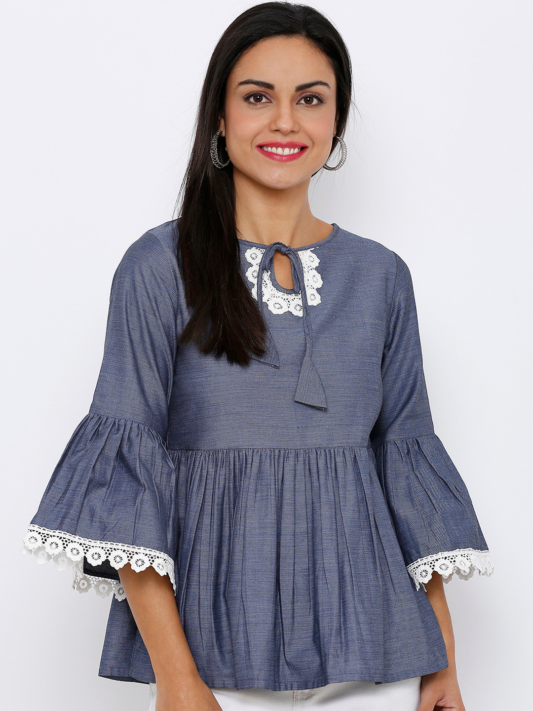 

Soie Women Blue & White Striped Empire Top