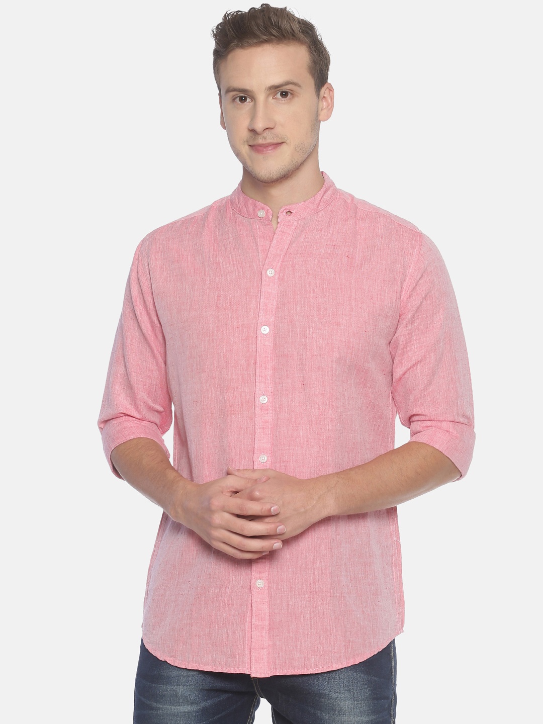 

Balista Men Red Standard Slim Fit Solid Cotton Linen Casual Shirt