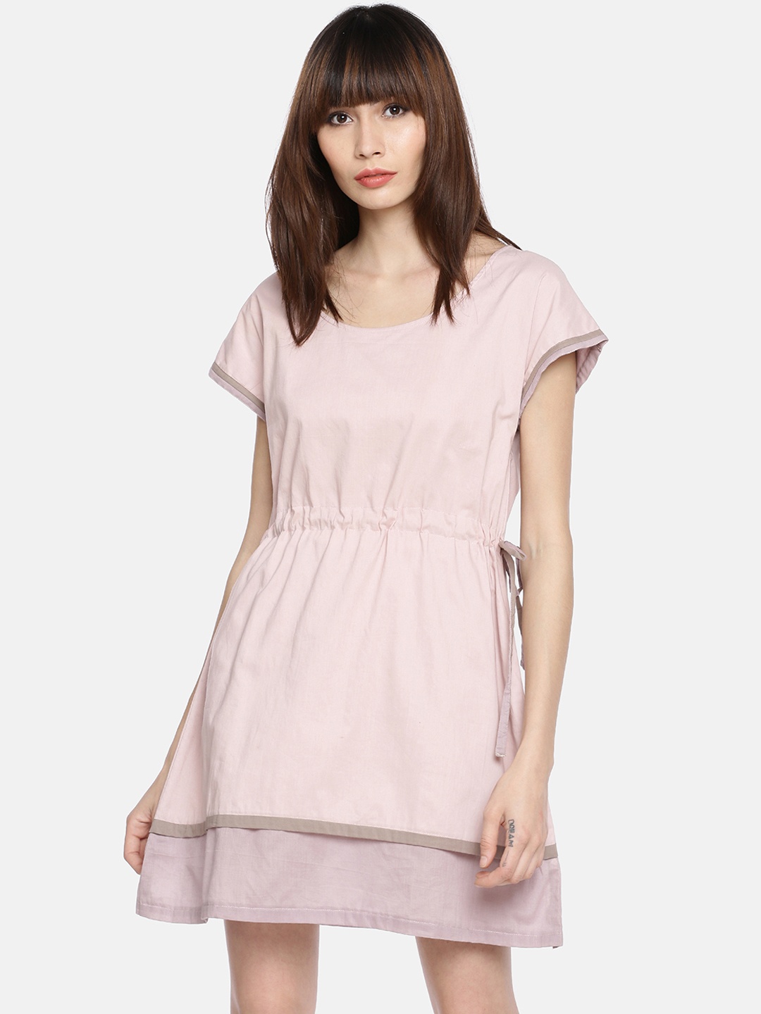 

GRASS by Gitika Goyal Women Pink Colourblocked A-Line Dress