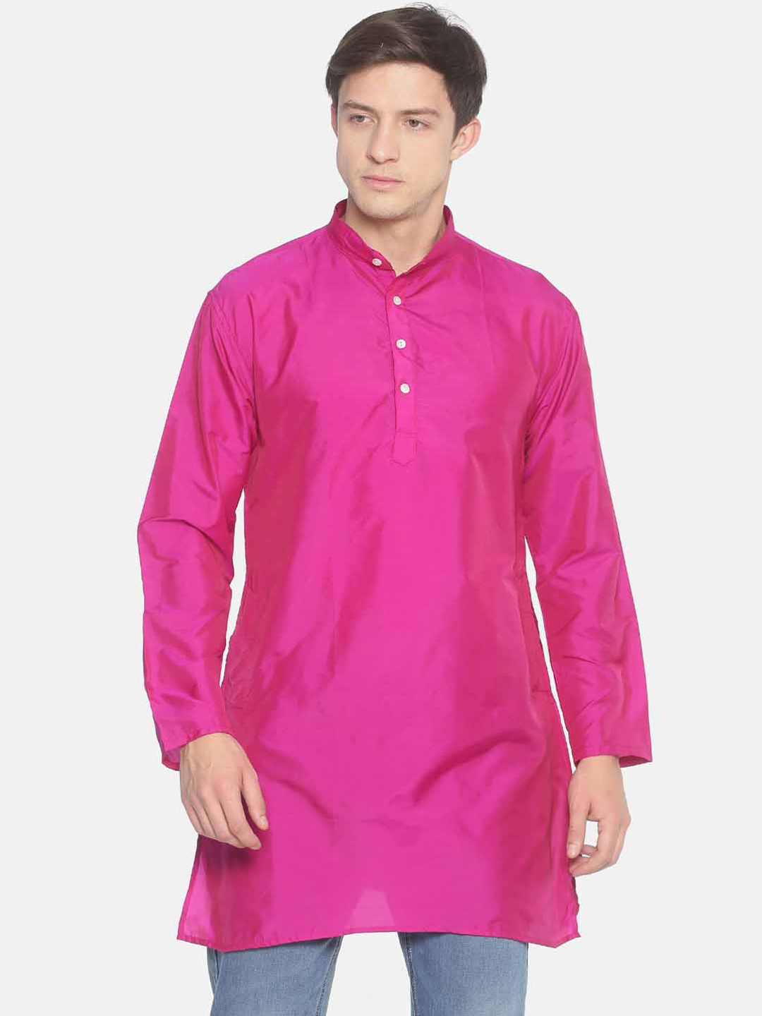 

Sethukrishna Men Pink Solid Straight Kurta