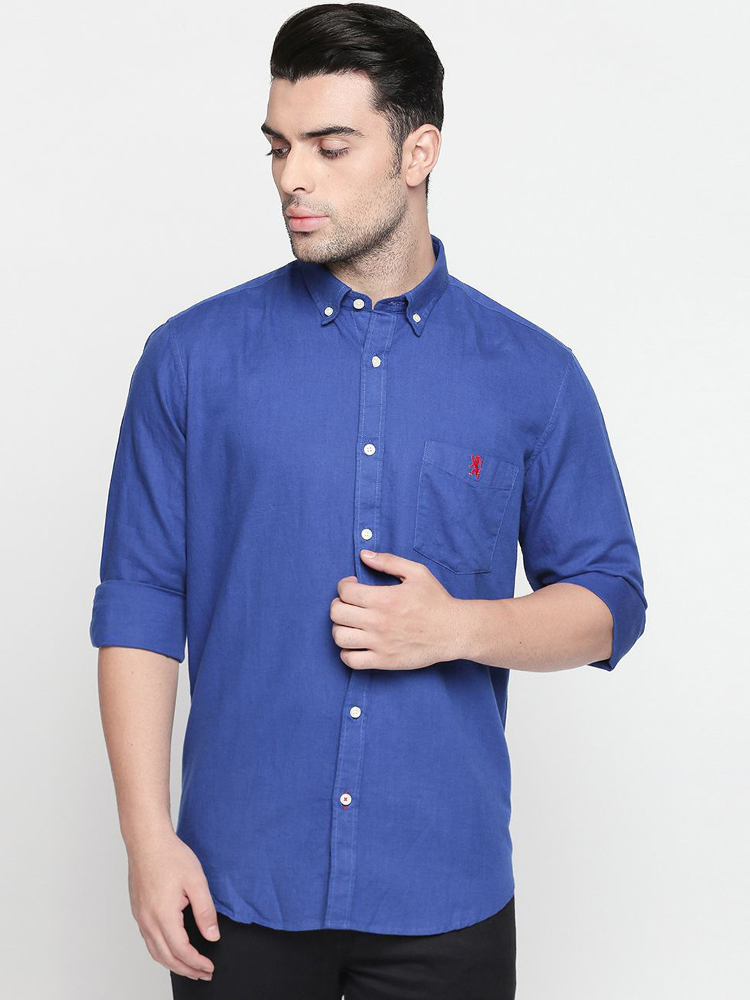 

GIORDANO Men Blue Smart Regular Fit Solid Casual Linen Shirt