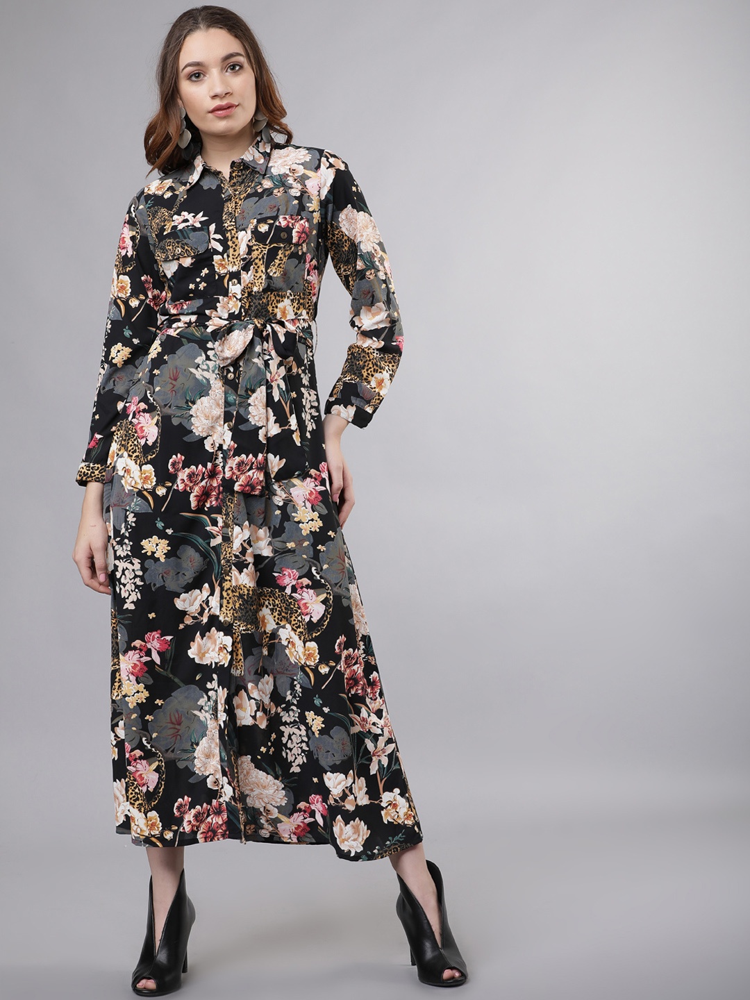 

Tokyo Talkies Women Black & Yellow Printed Maxi Dress