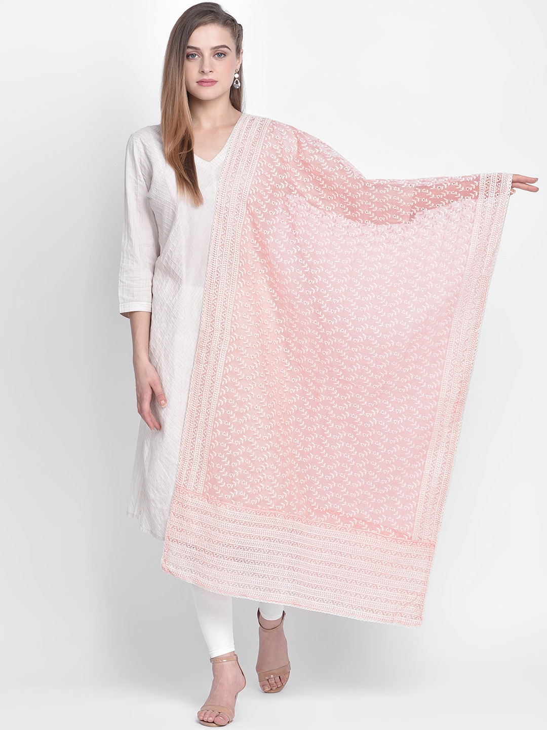 

Dupatta Bazaar Peach-Coloured & Cream-Coloured Embroidered Dupatta