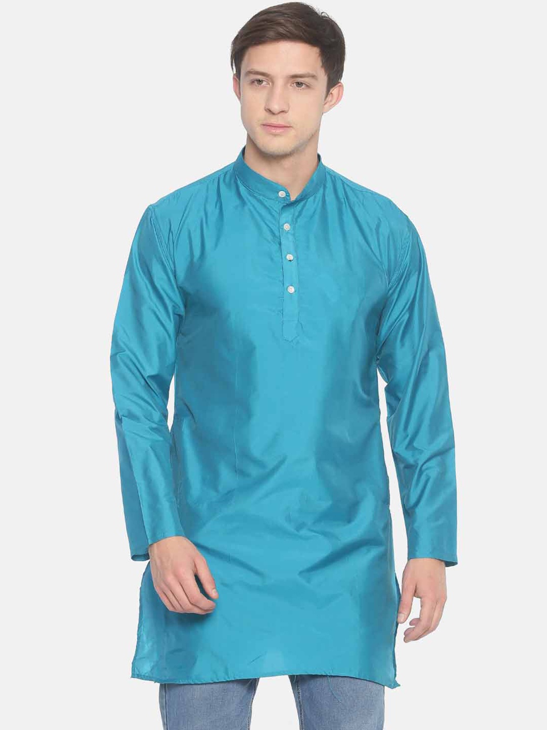 

Sethukrishna Men Turquoise Blue Solid Straight Kurta