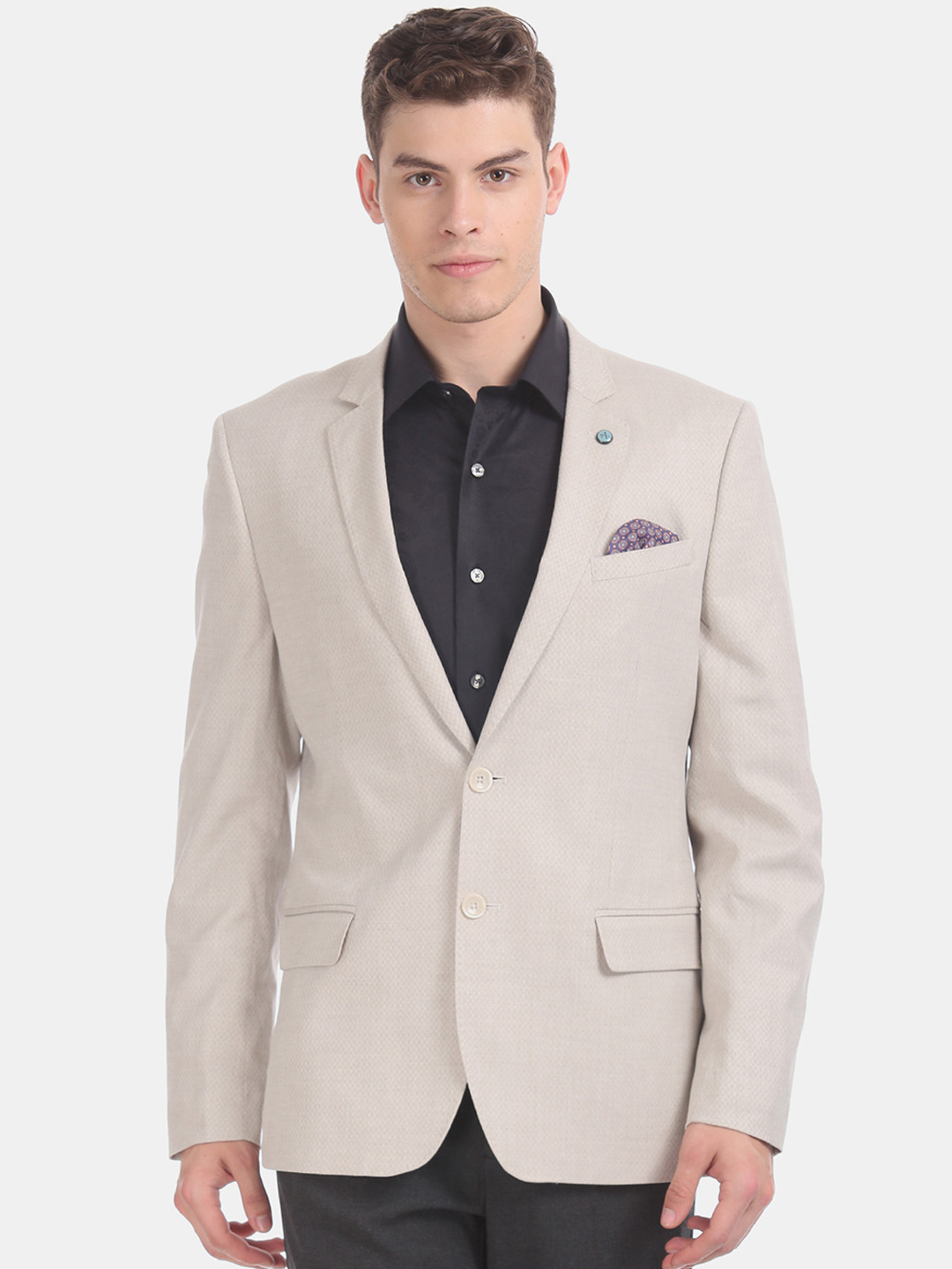 

Arrow Men Beige Self-Design Single-Breasted Formal Blazer