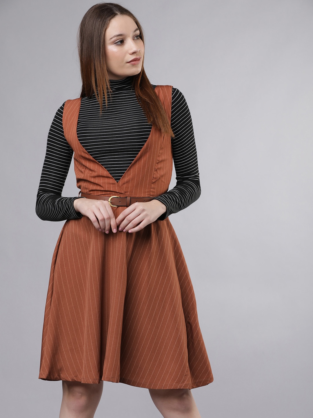 

Tokyo Talkies Women Brown Solid Pinafore Dress