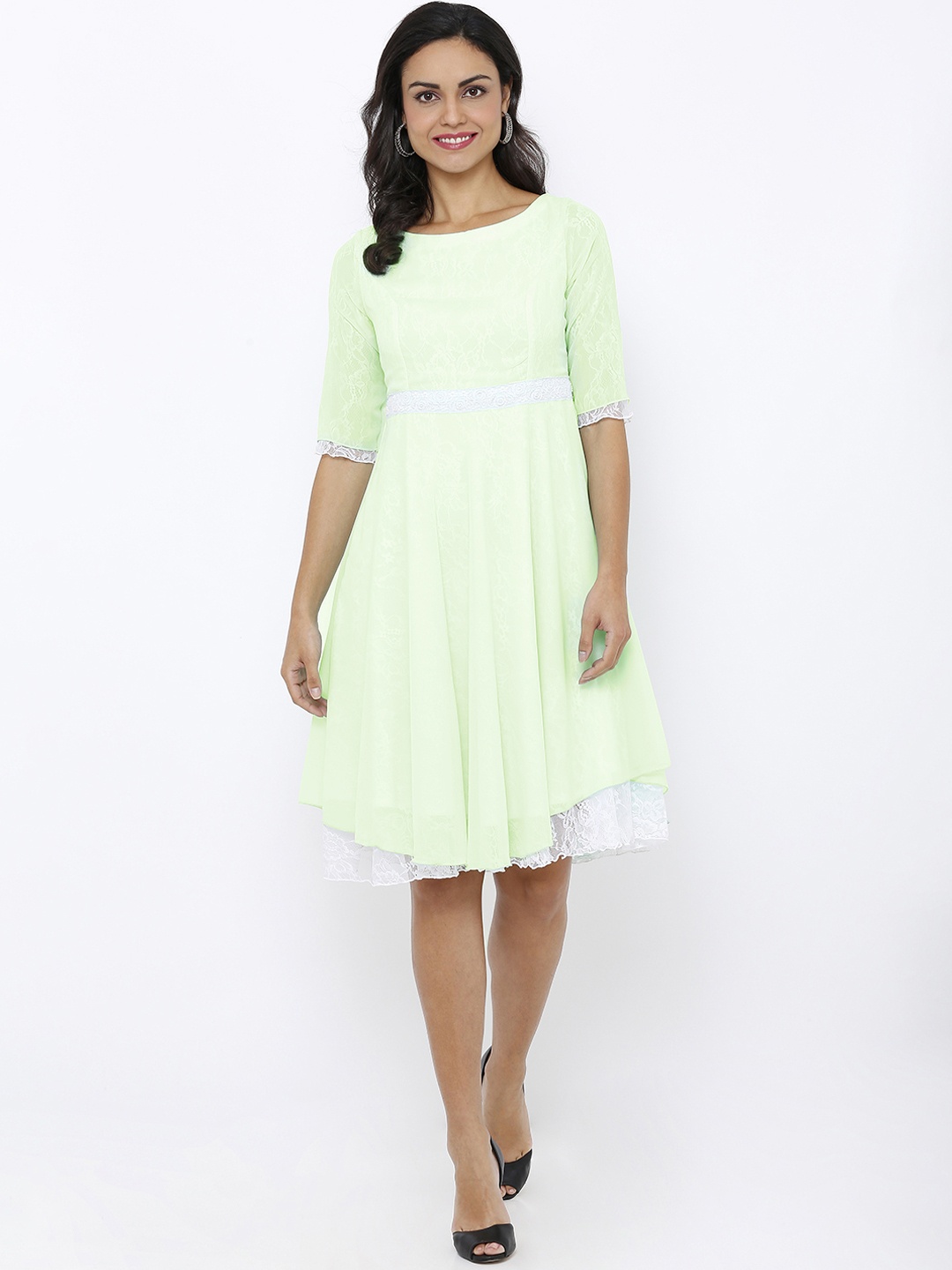 

Soie Women Green Self Design Fit and Flare Dress