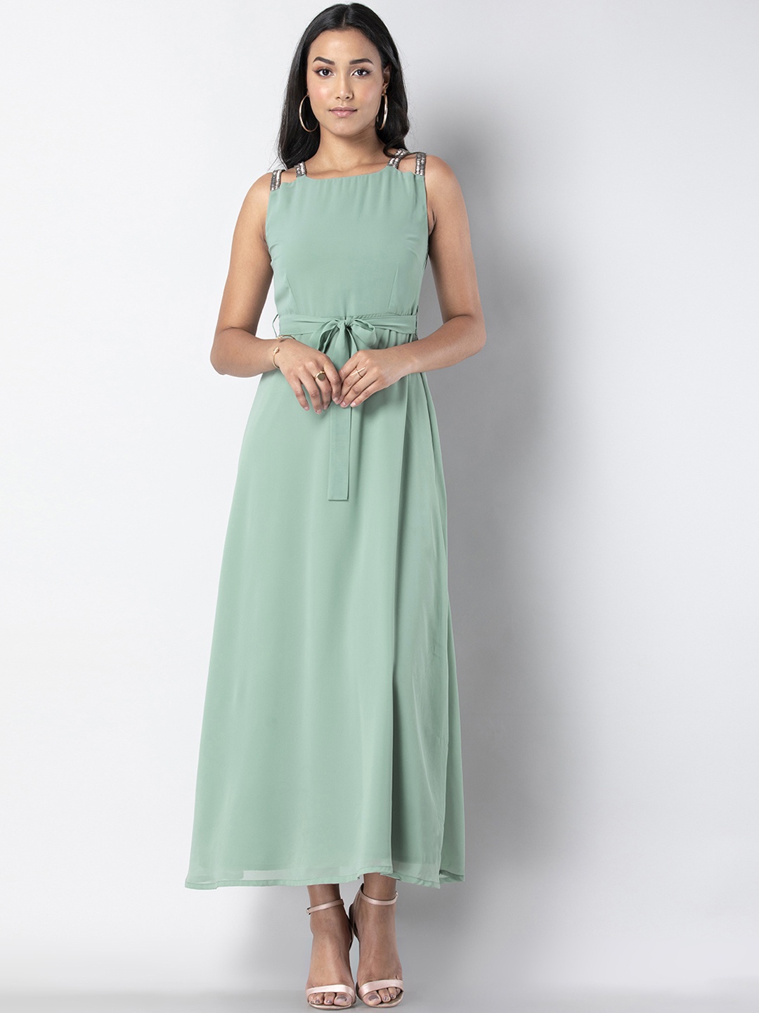 

FabAlley Women Green Solid Fit and Flare Dress