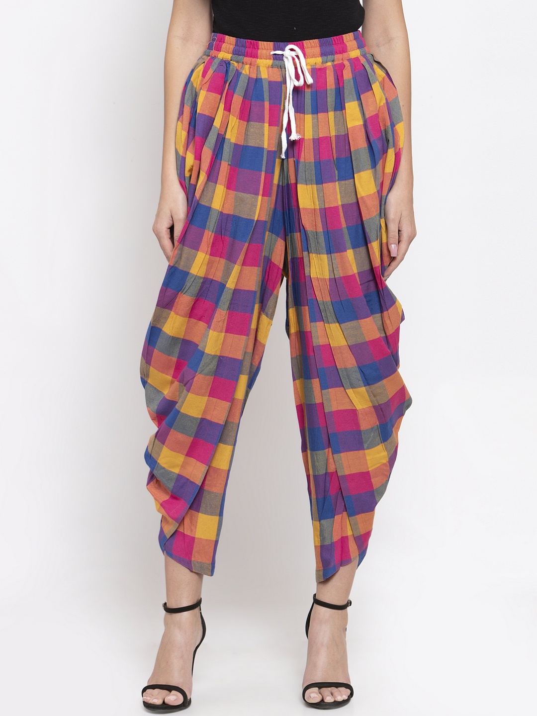 

Jompers Women Pink & Yellow Checked Dhoti