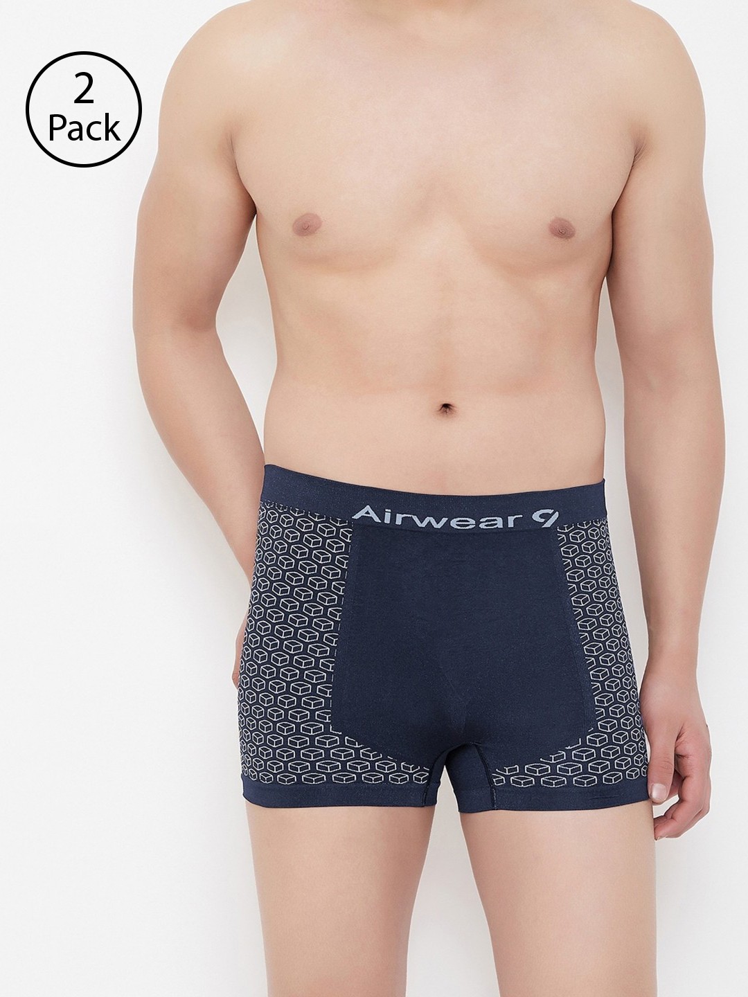

C9 AIRWEAR Men Pack Of 2 Navy Blue & White Printed Trunks P603_NAVY