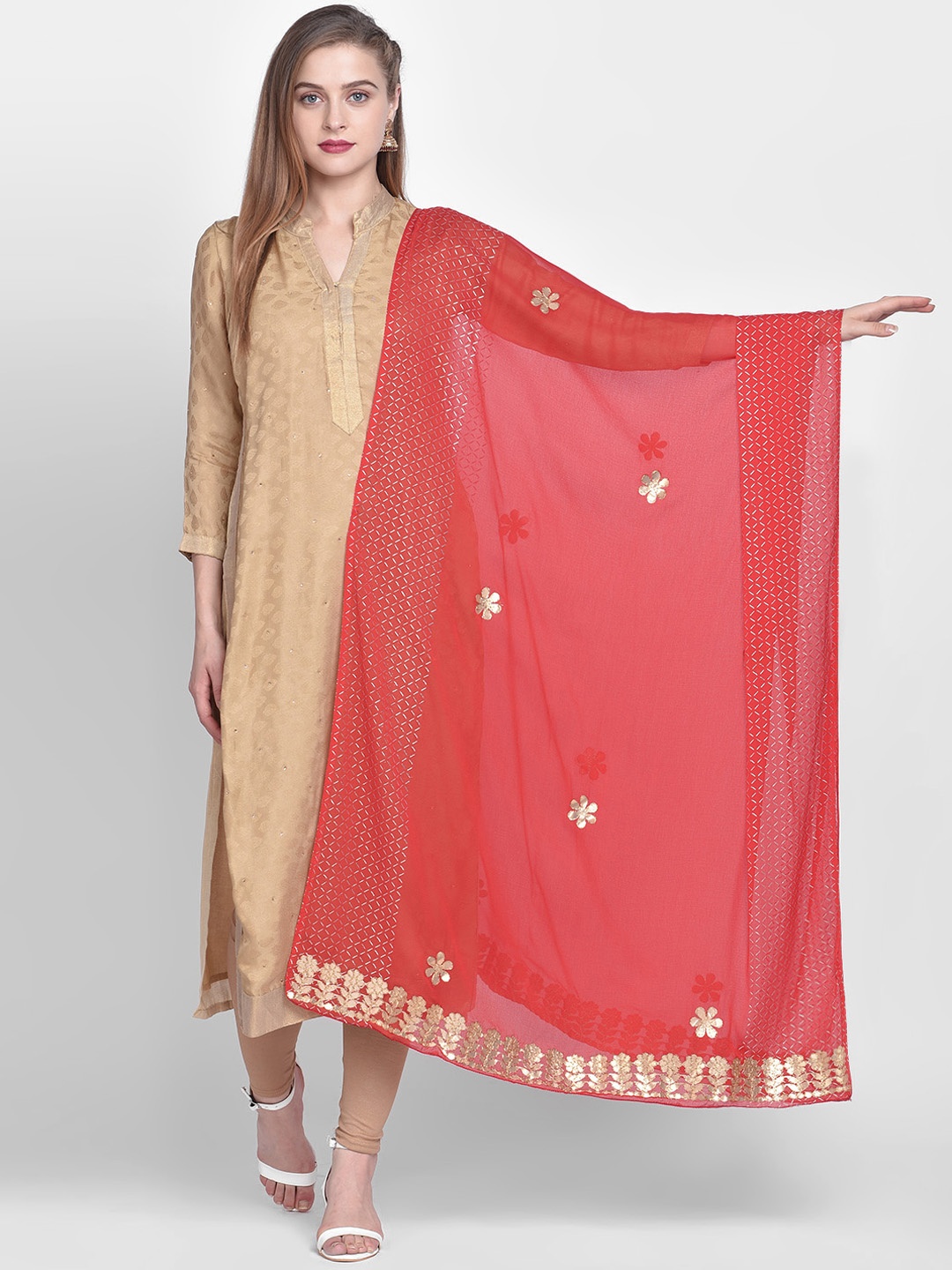 

Dupatta Bazaar Women Red Embroidered Dupatta