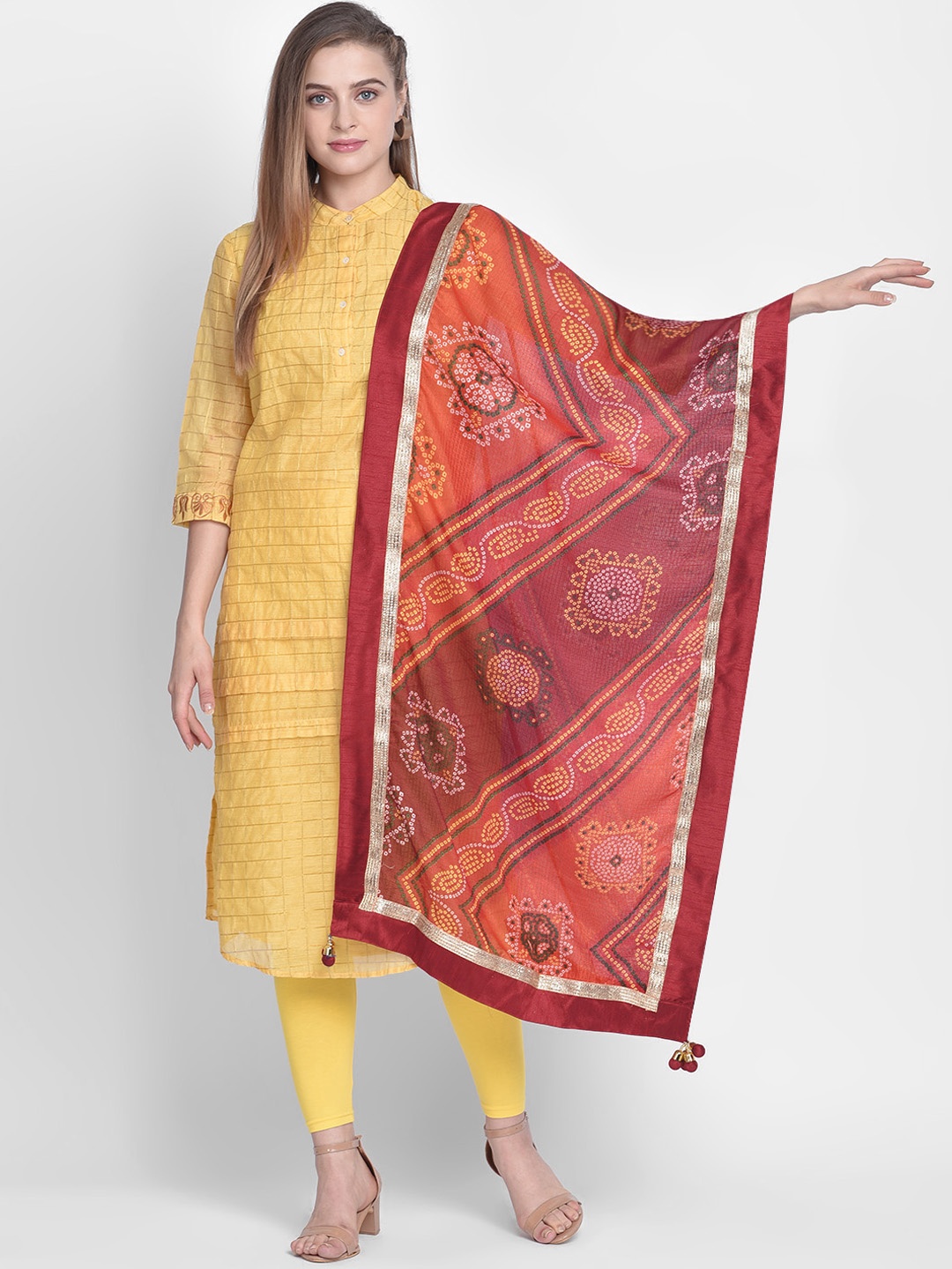 

Dupatta Bazaar Women Maroon & Yellow Printed Dupatta