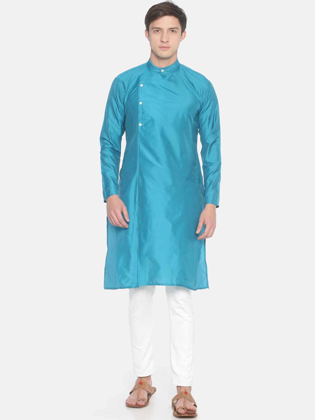 Sethukrishna Men Blue Solid Straight Kurta
