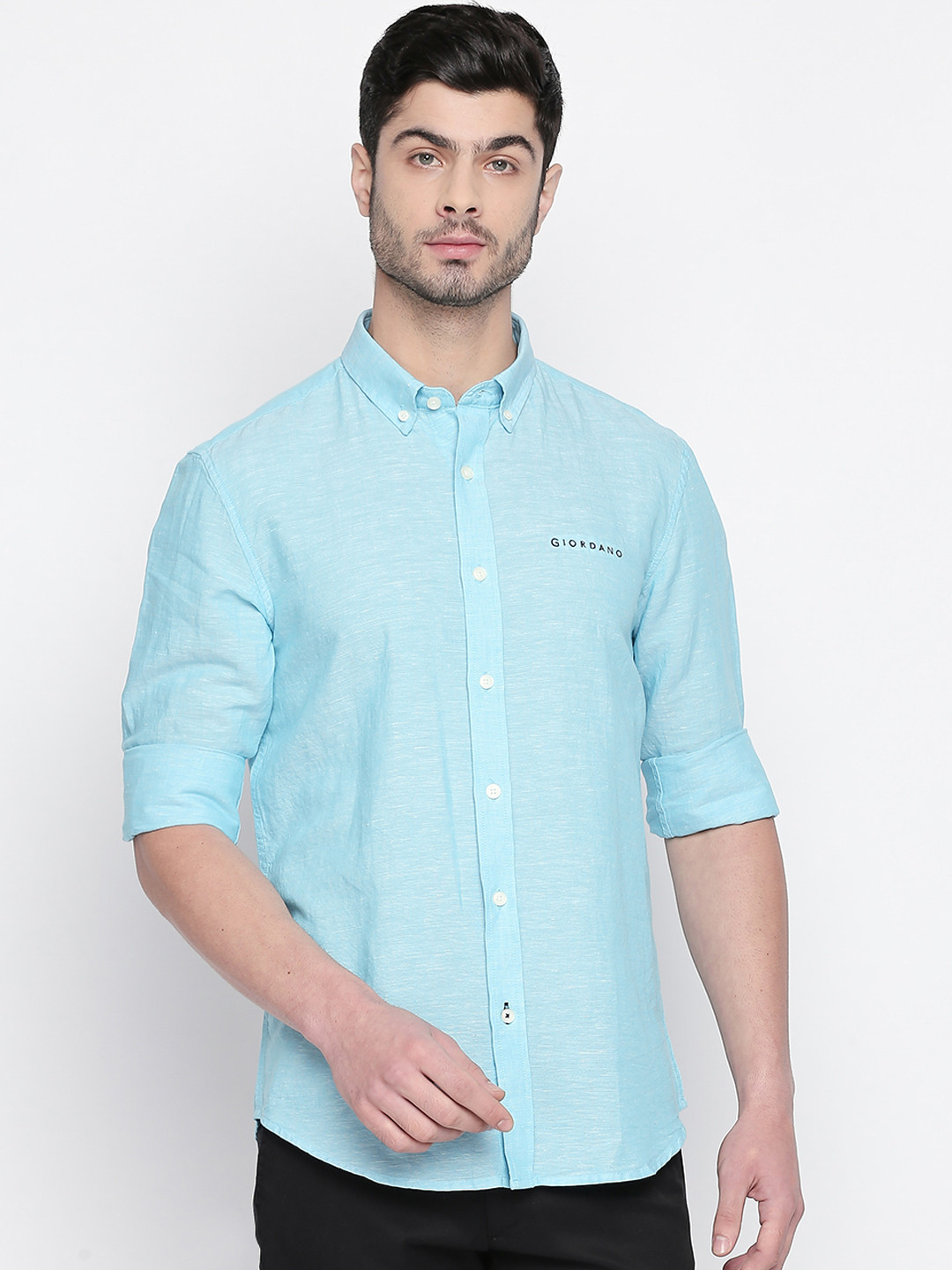 

GIORDANO Men Blue Smart Regular Fit Self Design Casual Shirt