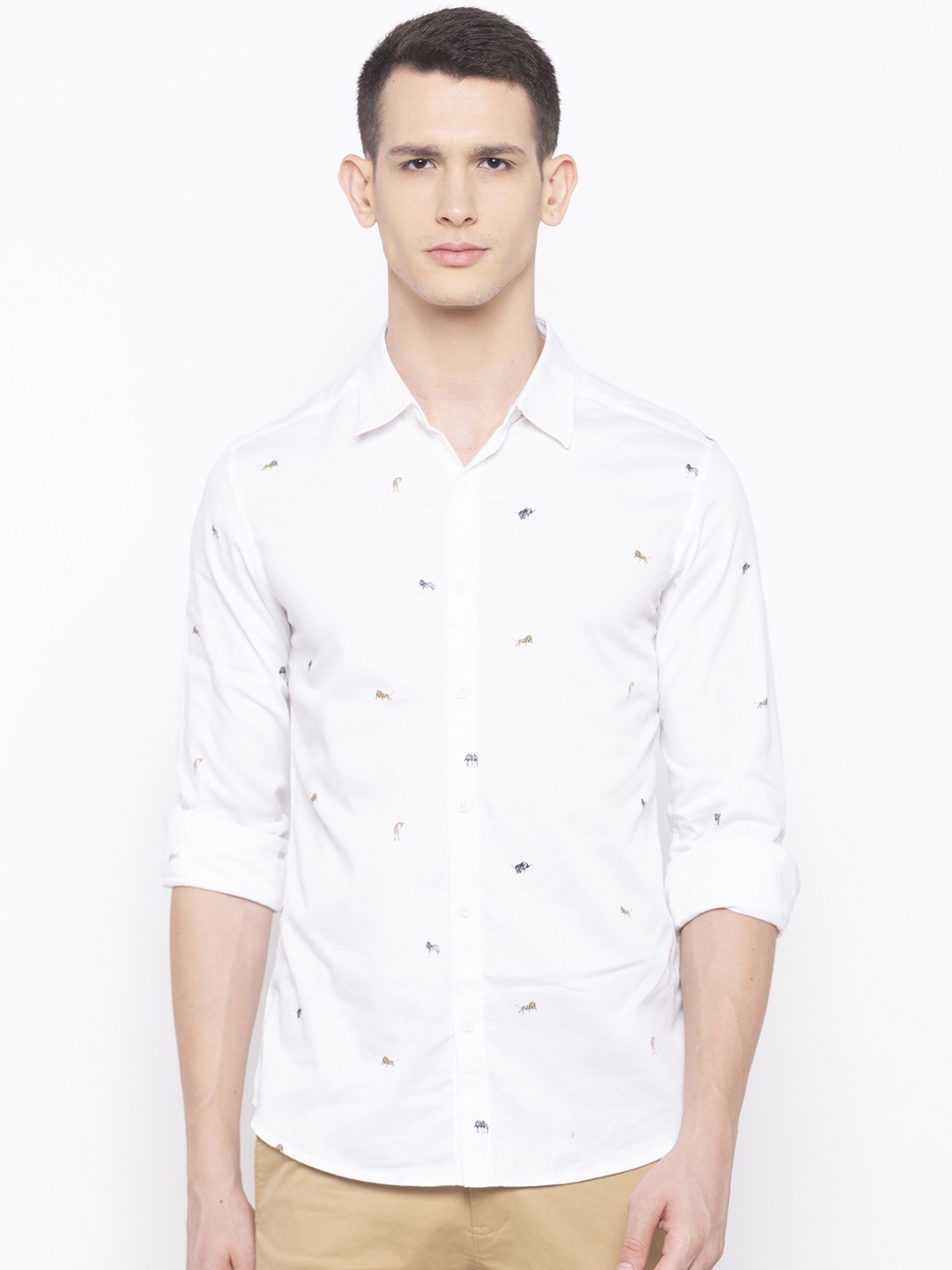

SPYKAR Men White Slim Fit Printed Casual Shirt
