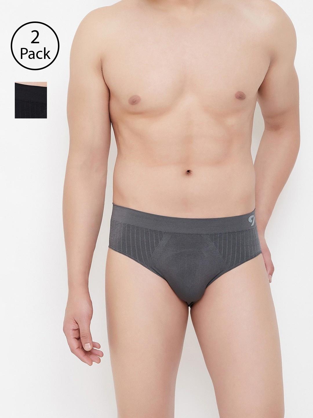 

C9 AIRWEAR Men Pack of 2 Assorted Seamless Basic Briefs P503_BLK_CHRCL