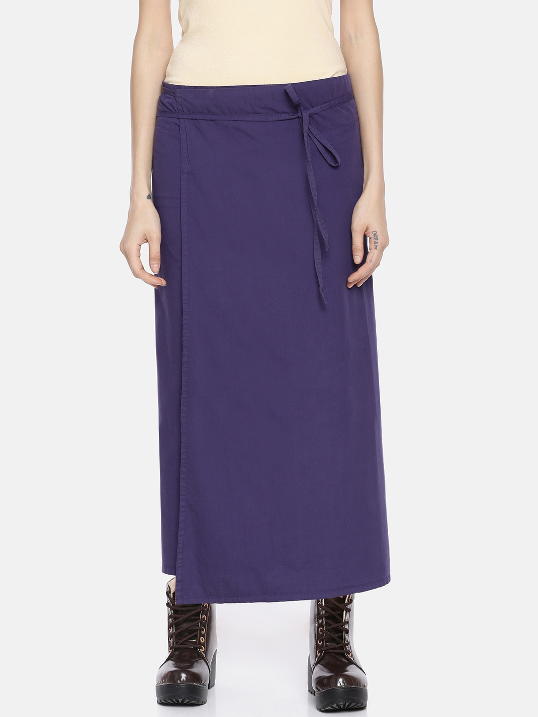 

GRASS by Gitika Goyal Women Purple Solid Asymmetric Wrap Midi Skirt