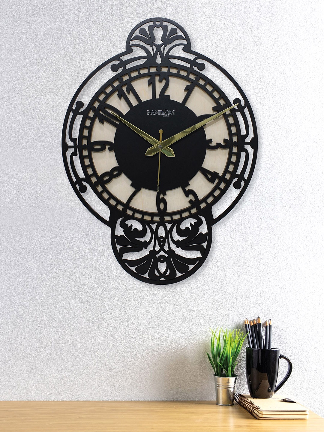RANDOM Black Oval Textured Analogue Wall Clock