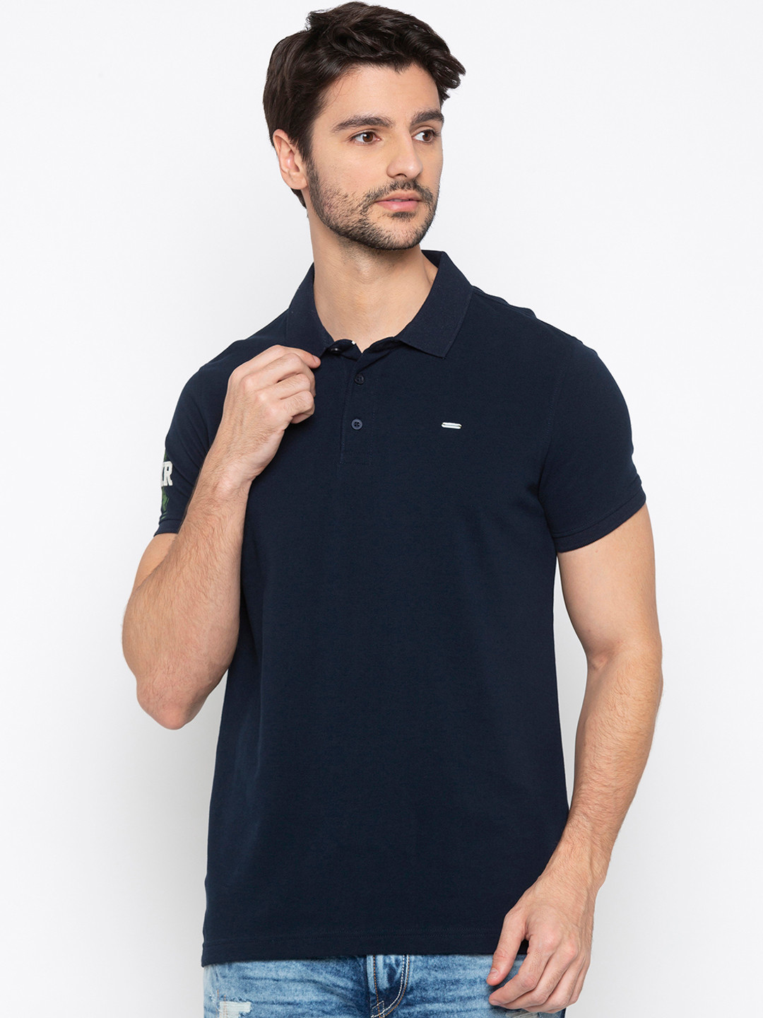 

SPYKAR Men Navy Blue Solid Polo Collar T-shirt