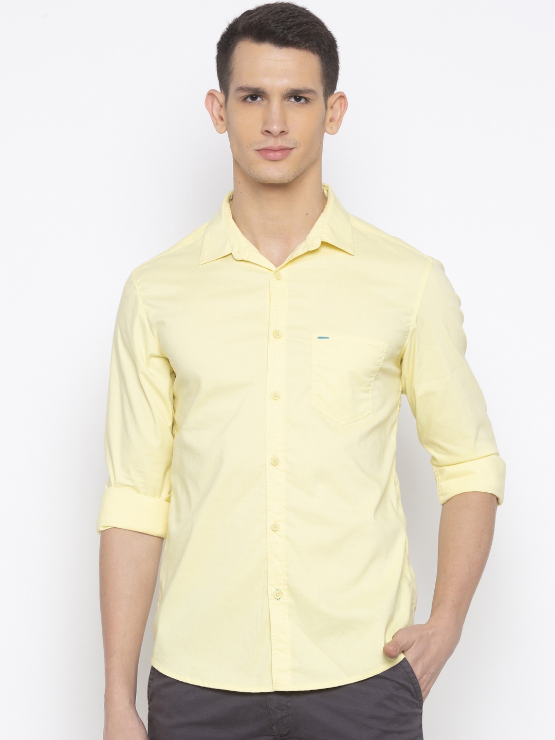 

SPYKAR Men Yellow Slim Fit Solid Casual Shirt