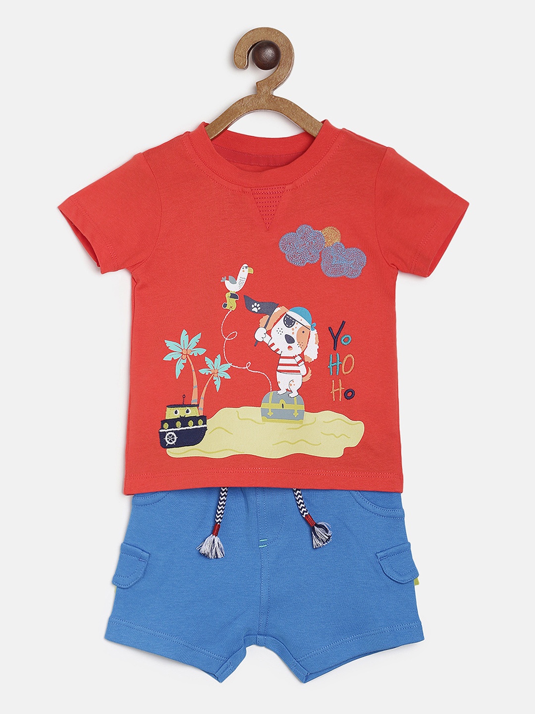 

MINI KLUB Boys Red & Blue Printed T-shirt with Shorts